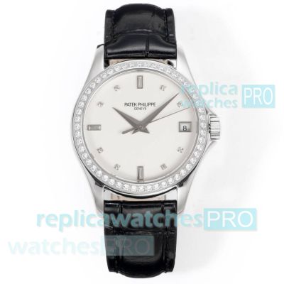 Swiss Replica GR Patek Philippe Calatrava 5127 White Dial Diamond Watch 37mm 